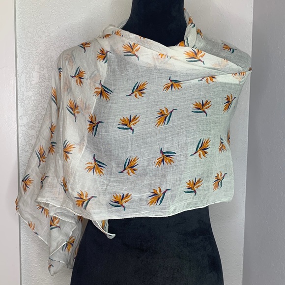 Block + Ink Birds of Paradise sheer white scarf - Picture 1 of 4